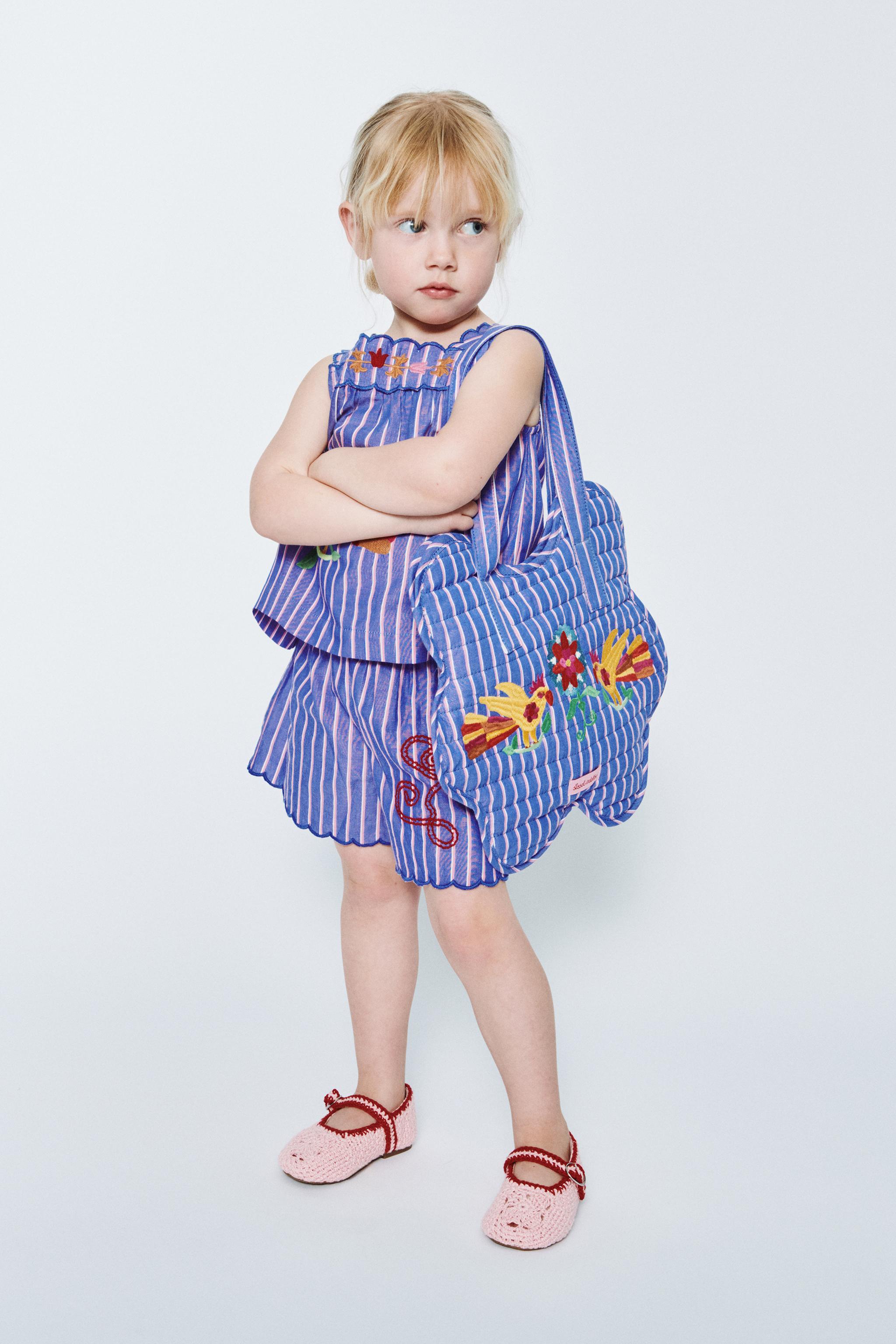 SISSEL EDELBO X ZARA KIDS EMBROIDERED STRIPED SHORTS